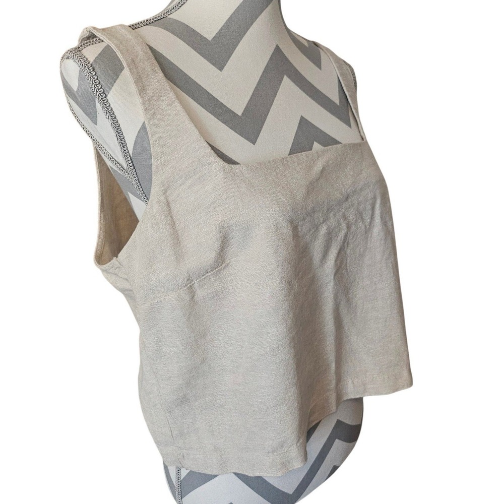Old Navy Womens Lg Beige Linen Blend Square Neck Sleeveless Crop Tank Top NWT